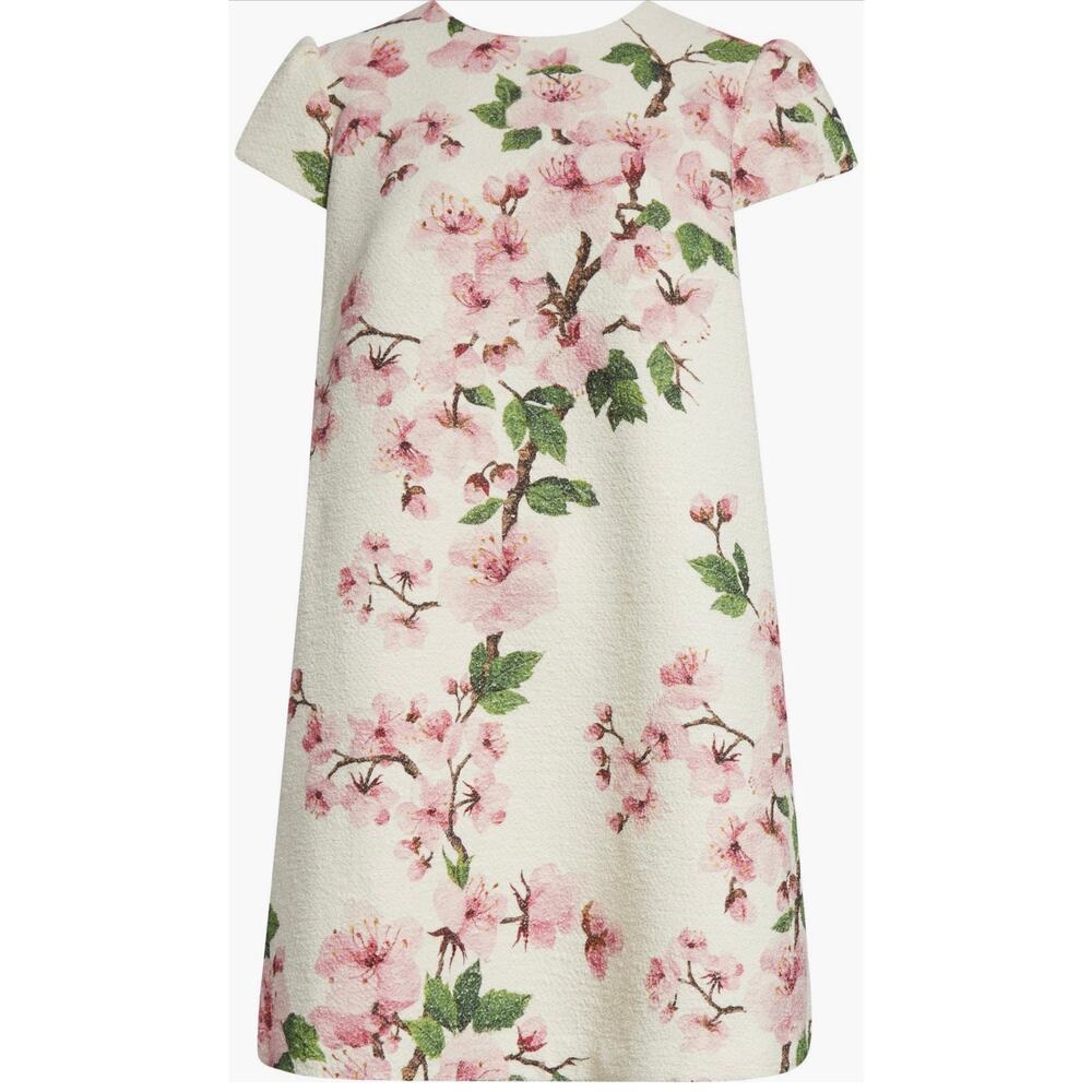 Oscar de la Renta Cherry Blossom Cap Sleeve Shift Dress in Pink Ivory 2 - Picture 6 of 6